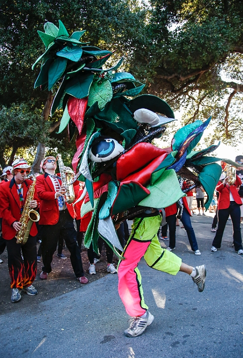 130907-Stanford-SanJose-002.JPG - Sept.7, 2013; Stanford, CA, USA; Stanford Cardinal marching band mascot, The Tree, at rally before game against the San Jose State Spartans at  Stanford Stadium. 
